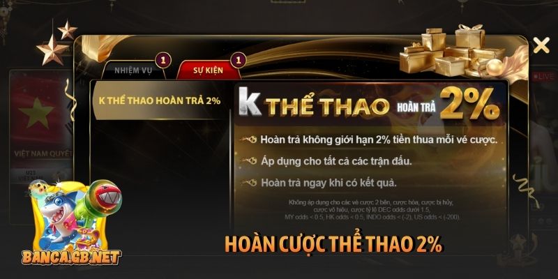 Hoàn cược thể thao 2%