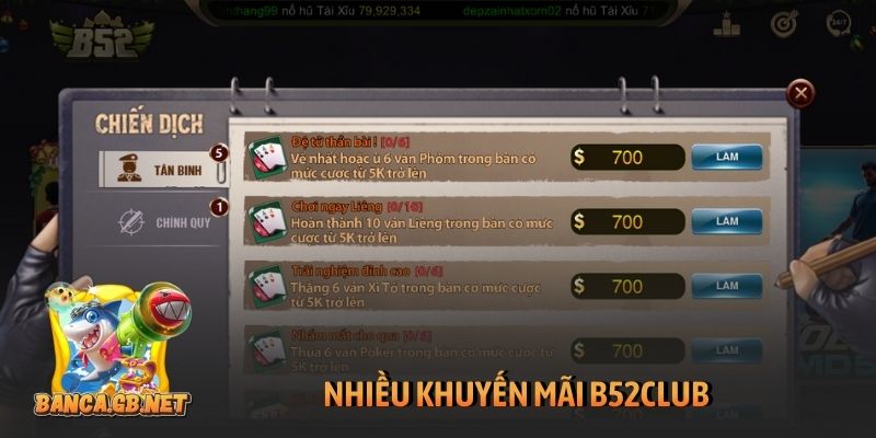 Khuyến mãi B52club để trải nghiệm cược thêm thăng hoa 5 Nhiều khuyến mãi B52club